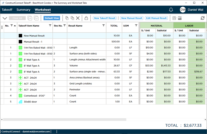 011103 Bid Tabs The Worksheet Tab Overview Of Pricing Takeoff Items Constructconnect 0715